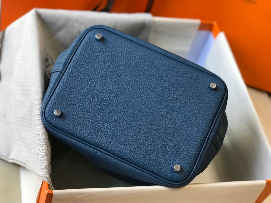 PICOTIN LOCK BLEU TOGO CUIR QUINCAILLERIE ARGENTÉE