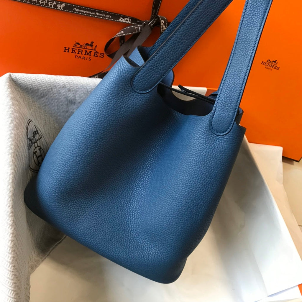 PICOTIN LOCK BLEU TOGO CUIR QUINCAILLERIE ARGENTÉE