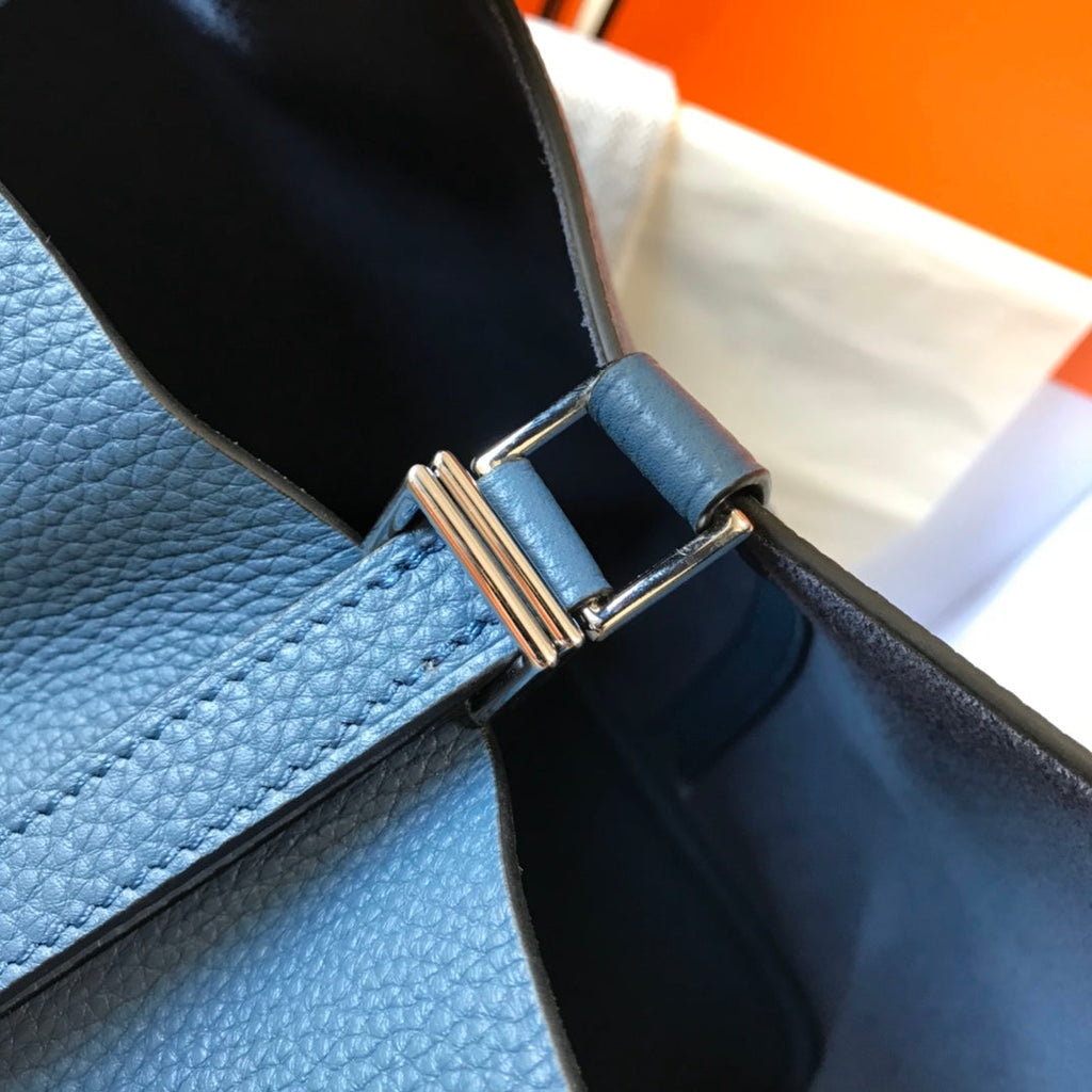 PICOTIN LOCK BLEU TOGO CUIR QUINCAILLERIE ARGENTÉE