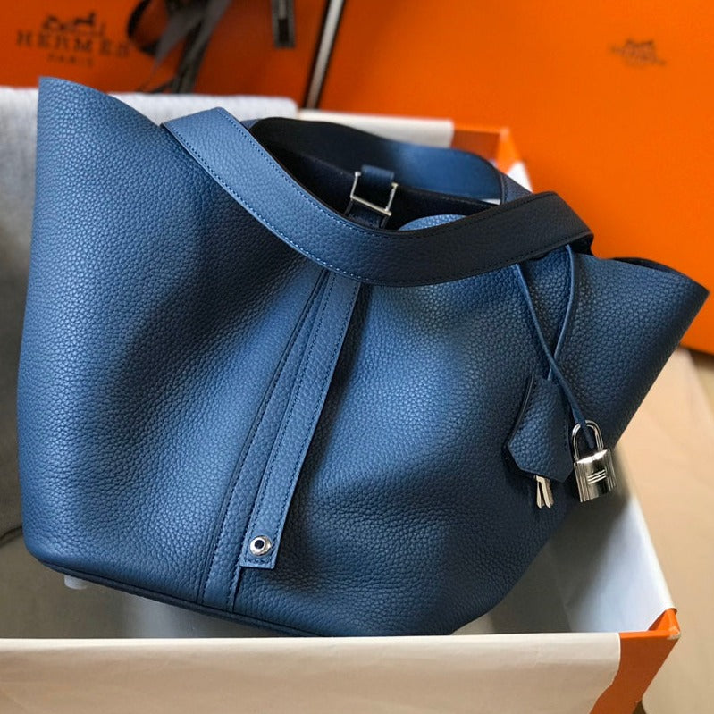 PICOTIN LOCK BLEU TOGO CUIR QUINCAILLERIE ARGENTÉE