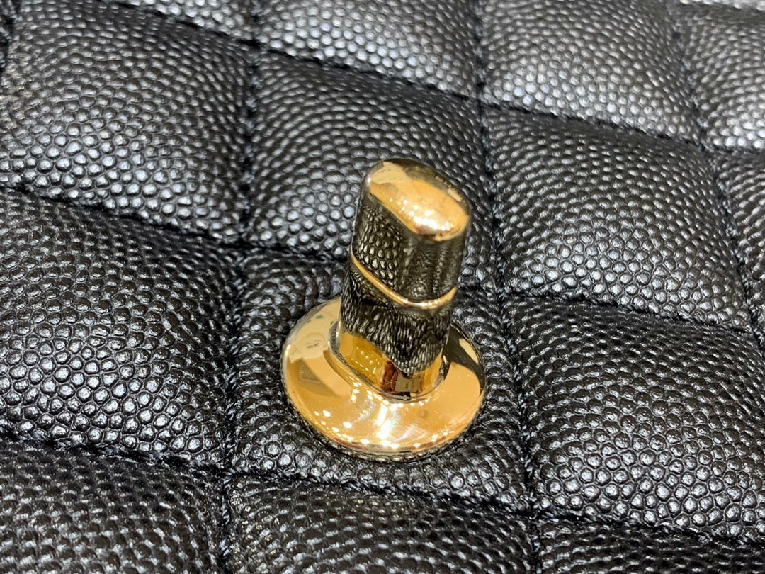 MINI MANCHE CC 24K COCO 19CM NOIR ROUGE CUIR DE VEAU GRAINÉ QUINCAILLERIE OR 