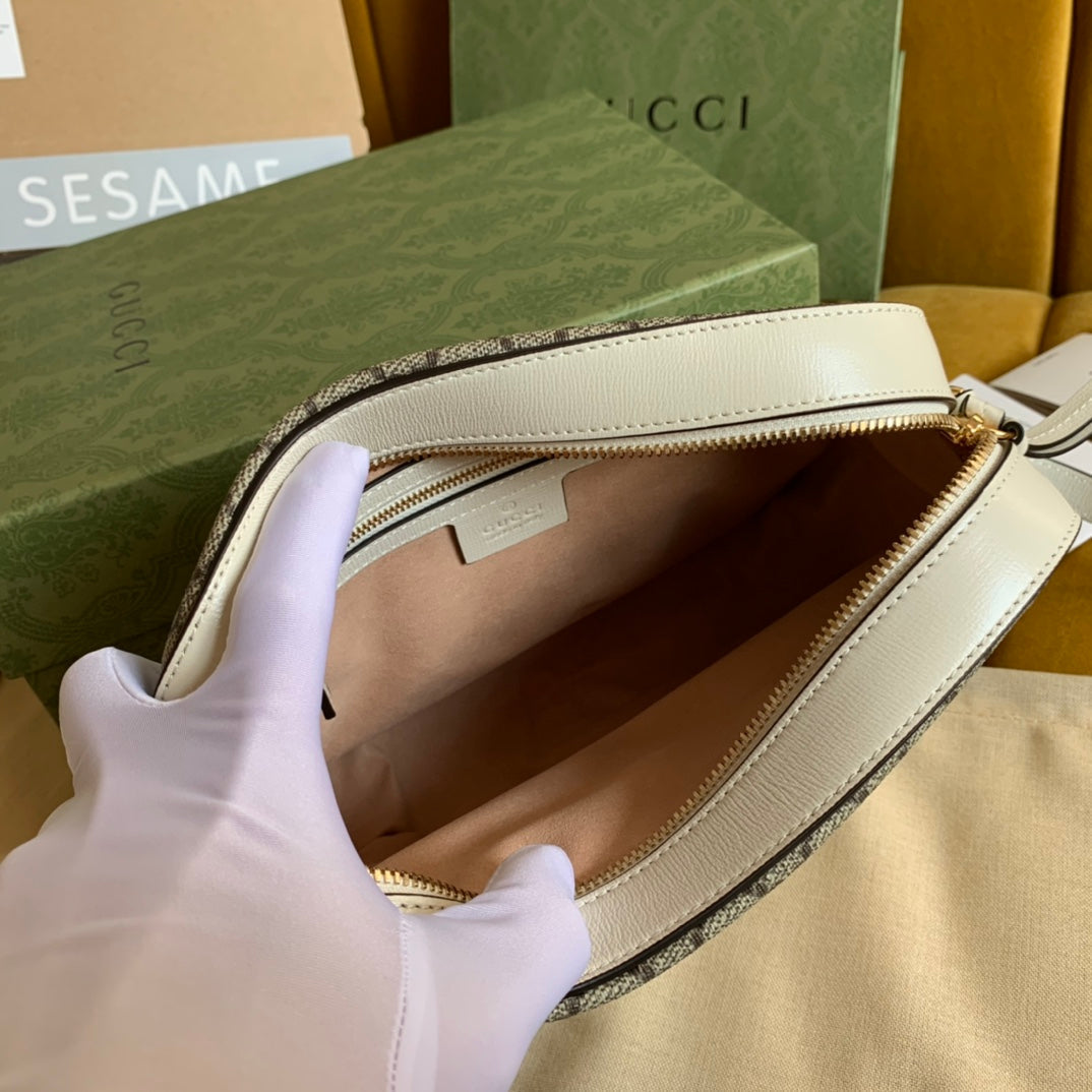 SAC À MAIN HORSEBIT 1955 22 TOILE MARRON ET CUIR DE VEAU BLANC