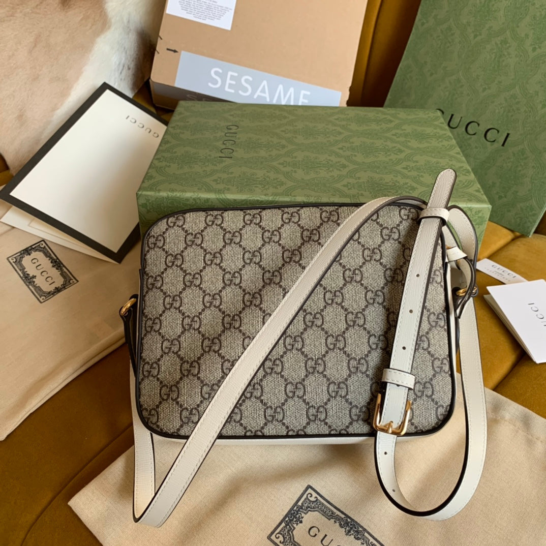 SAC À MAIN HORSEBIT 1955 22 TOILE MARRON ET CUIR DE VEAU BLANC