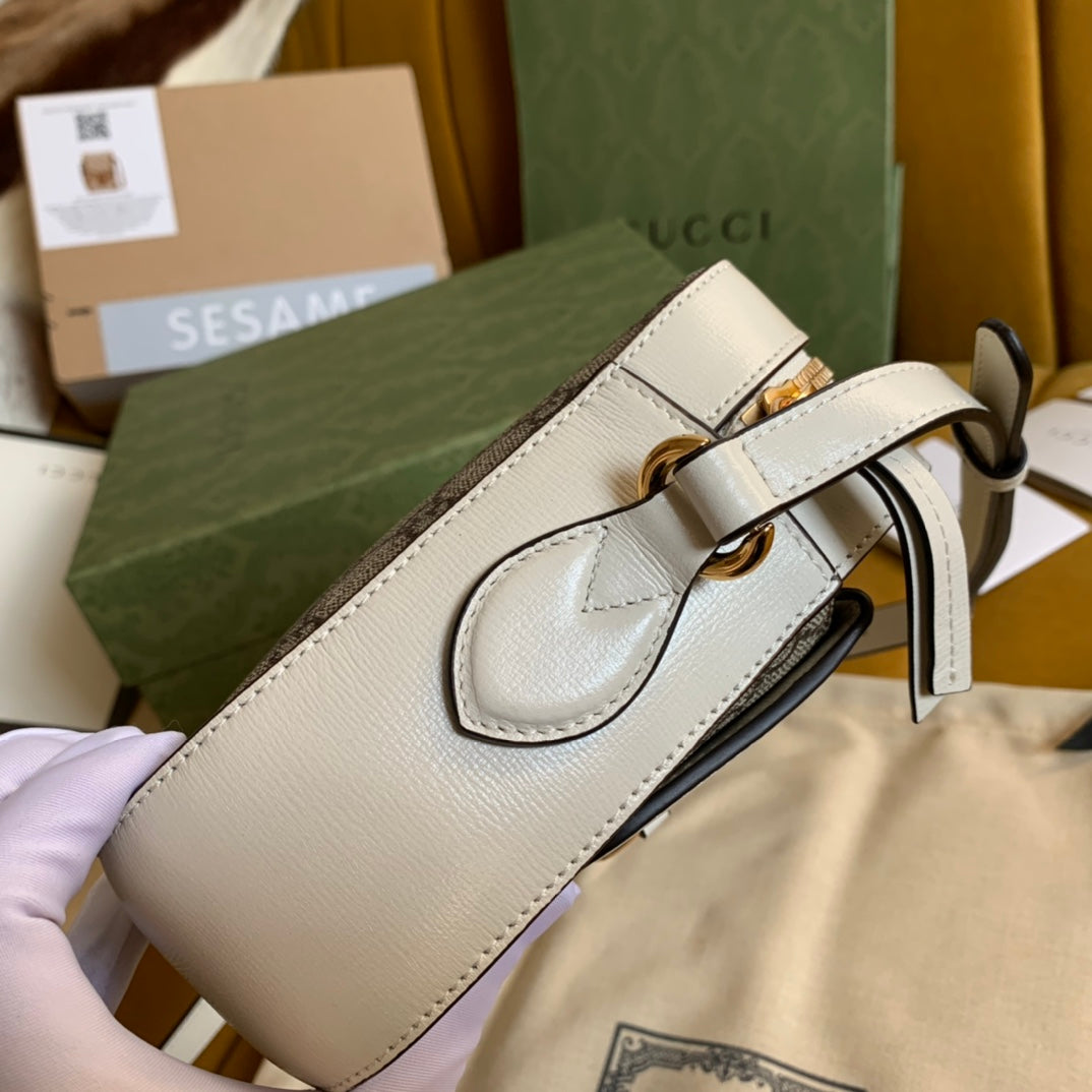 SAC À MAIN HORSEBIT 1955 22 TOILE MARRON ET CUIR DE VEAU BLANC