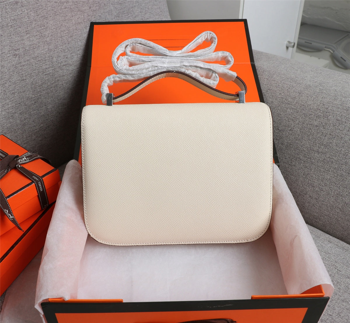 SACS HM CONSTANCE 19 CRÈME EPSOM QUINCAILLERIE ARGENTÉE