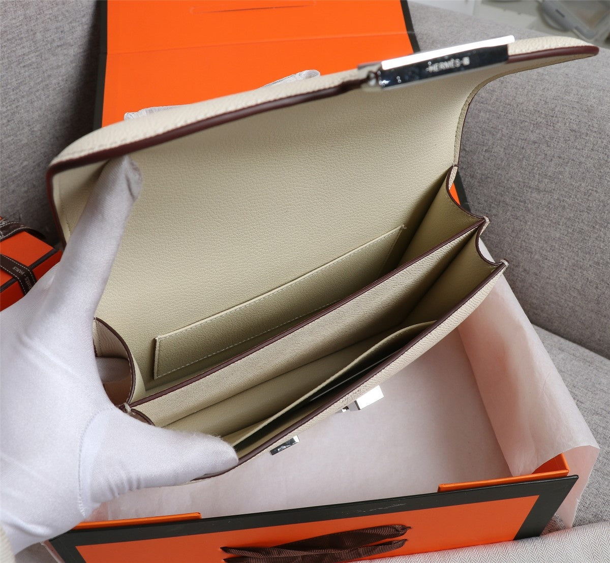 SACS HM CONSTANCE 19 CRÈME EPSOM QUINCAILLERIE ARGENTÉE