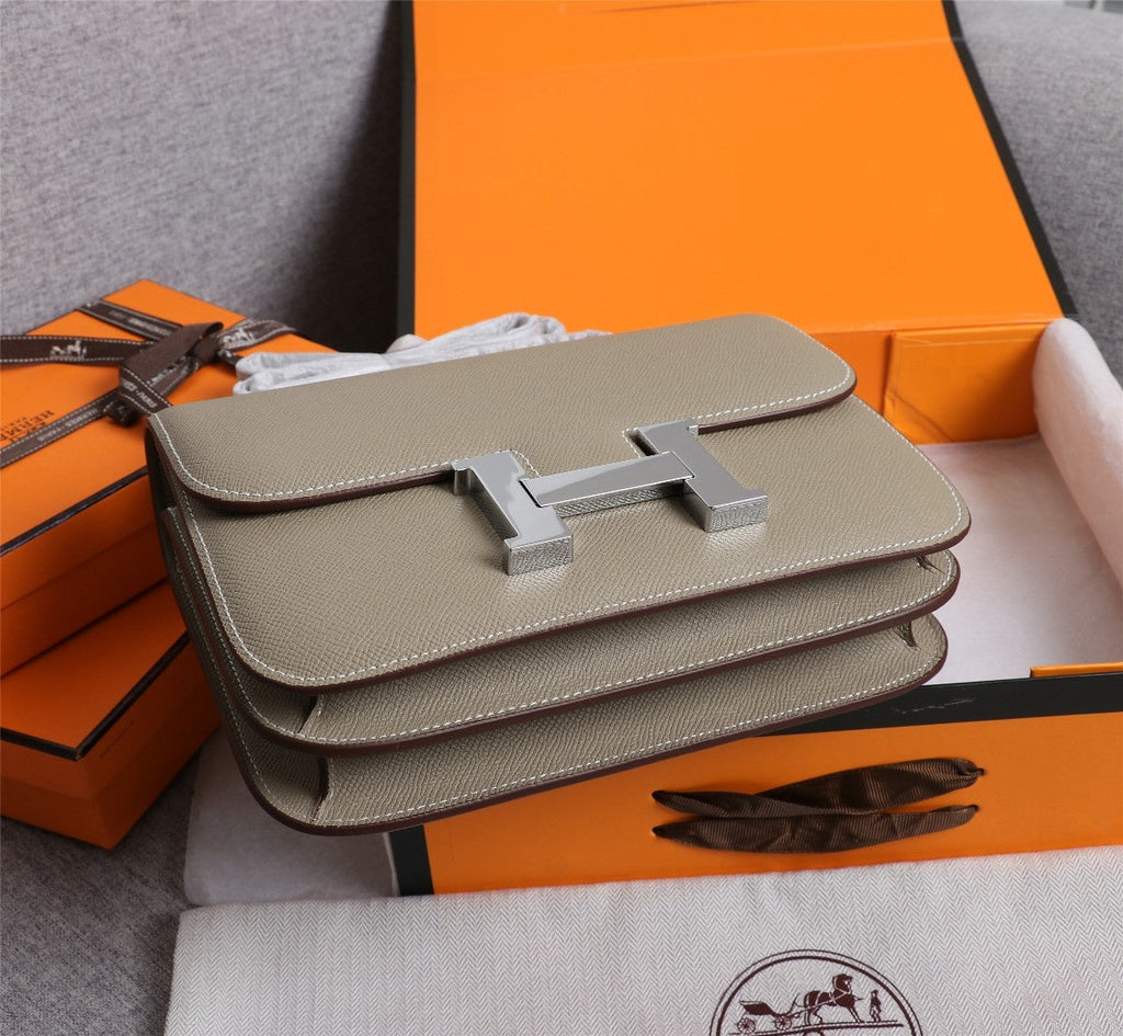 SACS HM CONSTANCE 19 KAKI EPSOM QUINCAILLERIE ARGENTÉE