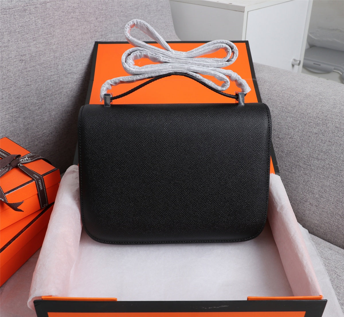 SACS HM CONSTANCE 19 NOIR EPSOM QUINCAILLERIE ARGENTÉE
