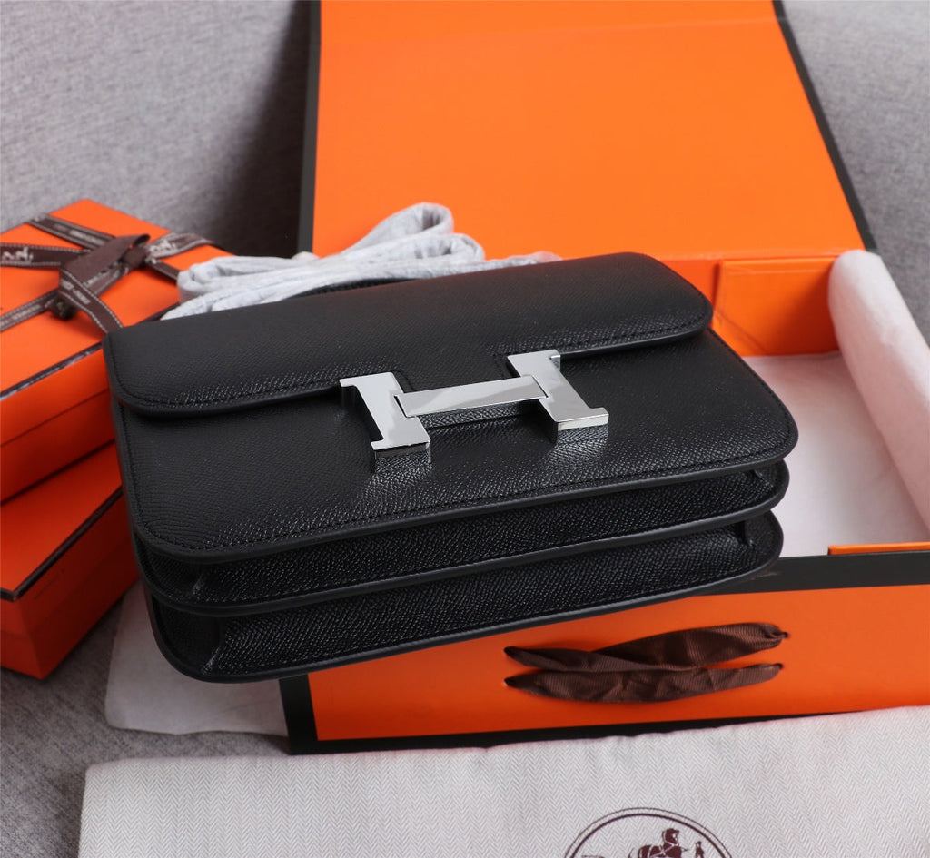 HM CONSTANCE BAGS 19 BLACK EPSOM SILVER HARDWARE