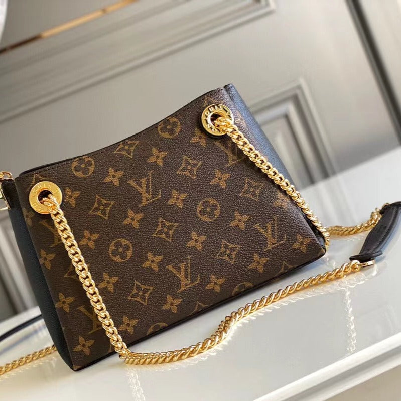 SAC À BANDOULIÈRE CHAÎNE SURENE BB 24 CM EN TOILE MOMOGRAM EN CUIR DE VEAU NOIR