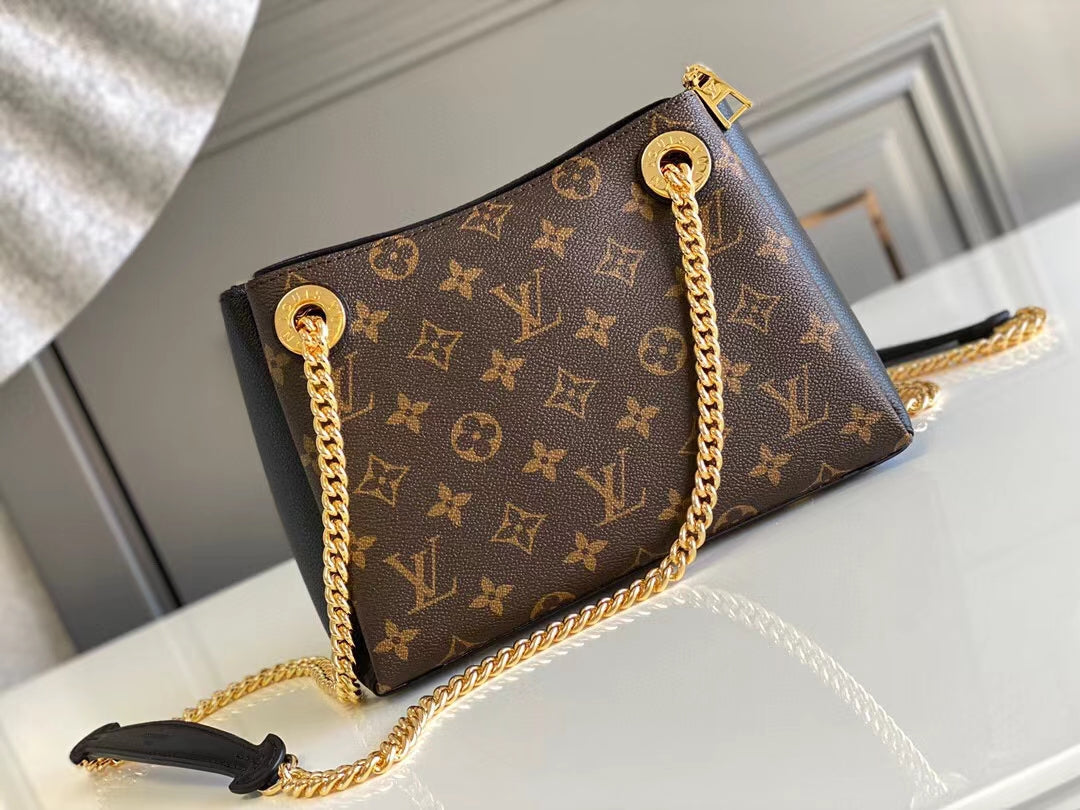 SAC À BANDOULIÈRE CHAÎNE SURENE BB 24 CM EN TOILE MOMOGRAM EN CUIR DE VEAU NOIR