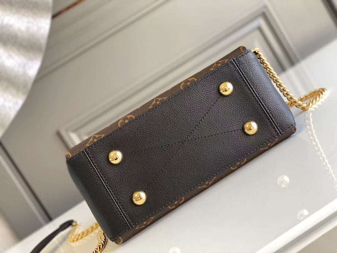 SAC À BANDOULIÈRE CHAÎNE SURENE BB 24 CM EN TOILE MOMOGRAM EN CUIR DE VEAU NOIR