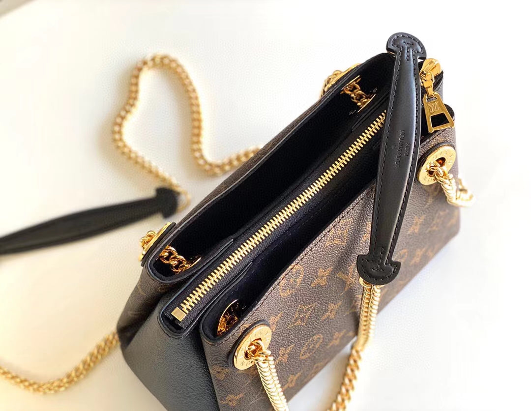SAC À BANDOULIÈRE CHAÎNE SURENE BB 24 CM EN TOILE MOMOGRAM EN CUIR DE VEAU NOIR
