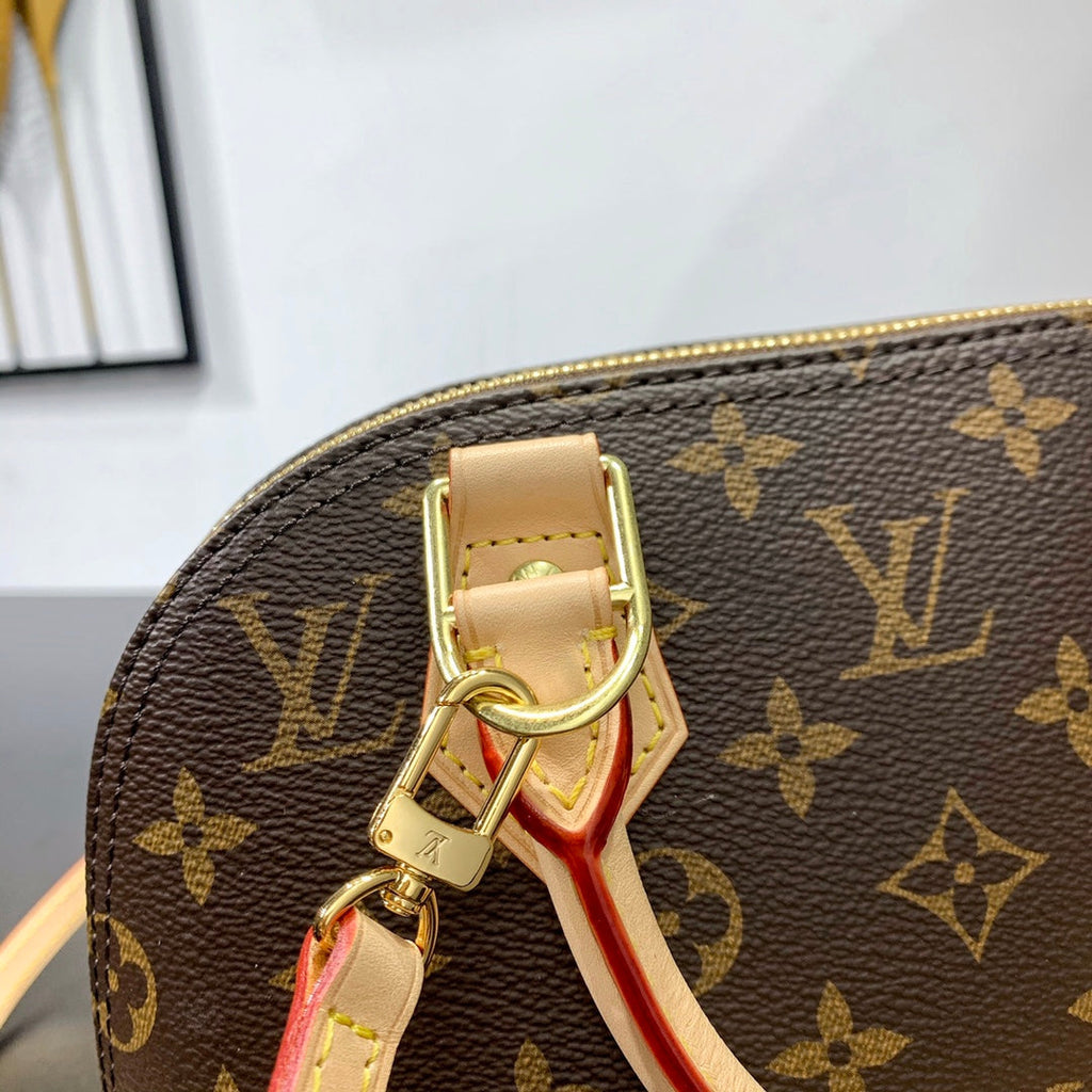 ALMA BB 23 EN TOILE MONOGRAMME MARRON ET GARNITURE EN CUIR DE VEAU BEIGE BOUCLE DORÉE
