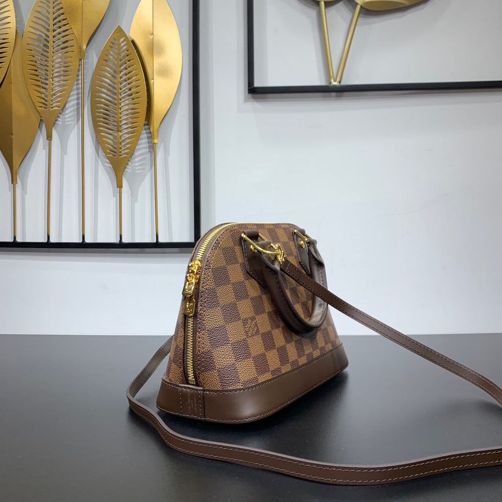 ALMA BB 23 TRESSÉE EN TOILE DAMIER EBENE MARRON BOUCLE OR