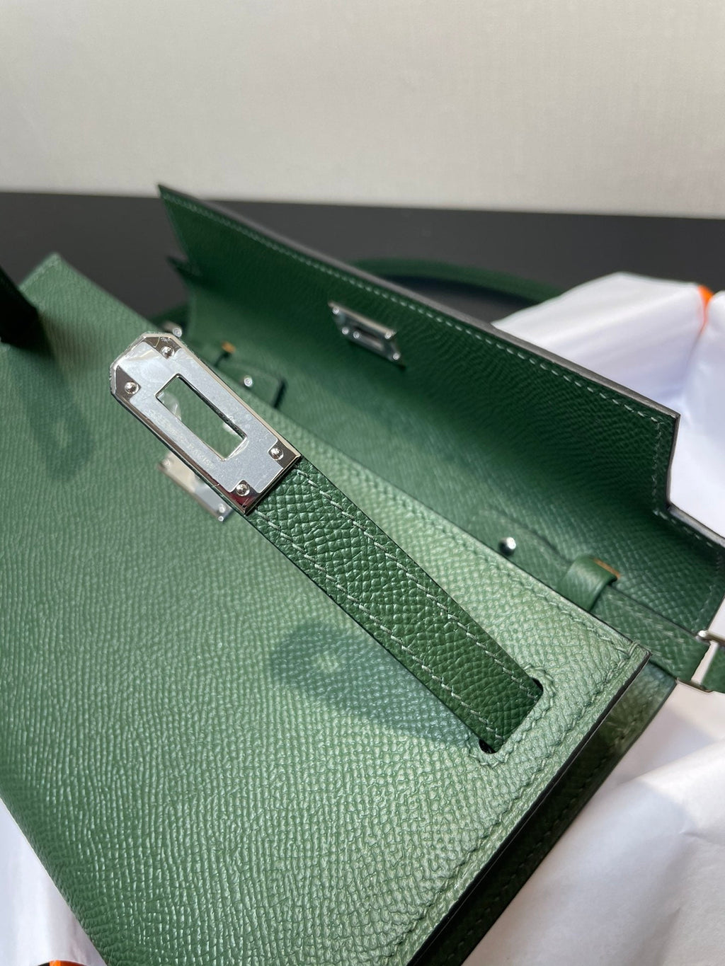 KELLY WOC 20,5 VERT EPSOM ARGENT QUINCAILLERIE