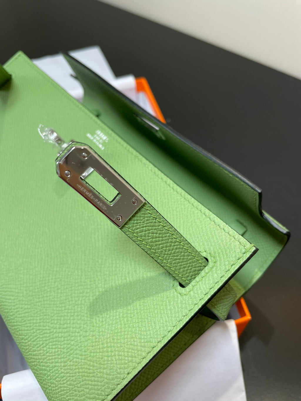 KELLY WOC 20,5 VERT EPSOM ARGENT QUINCAILLERIE