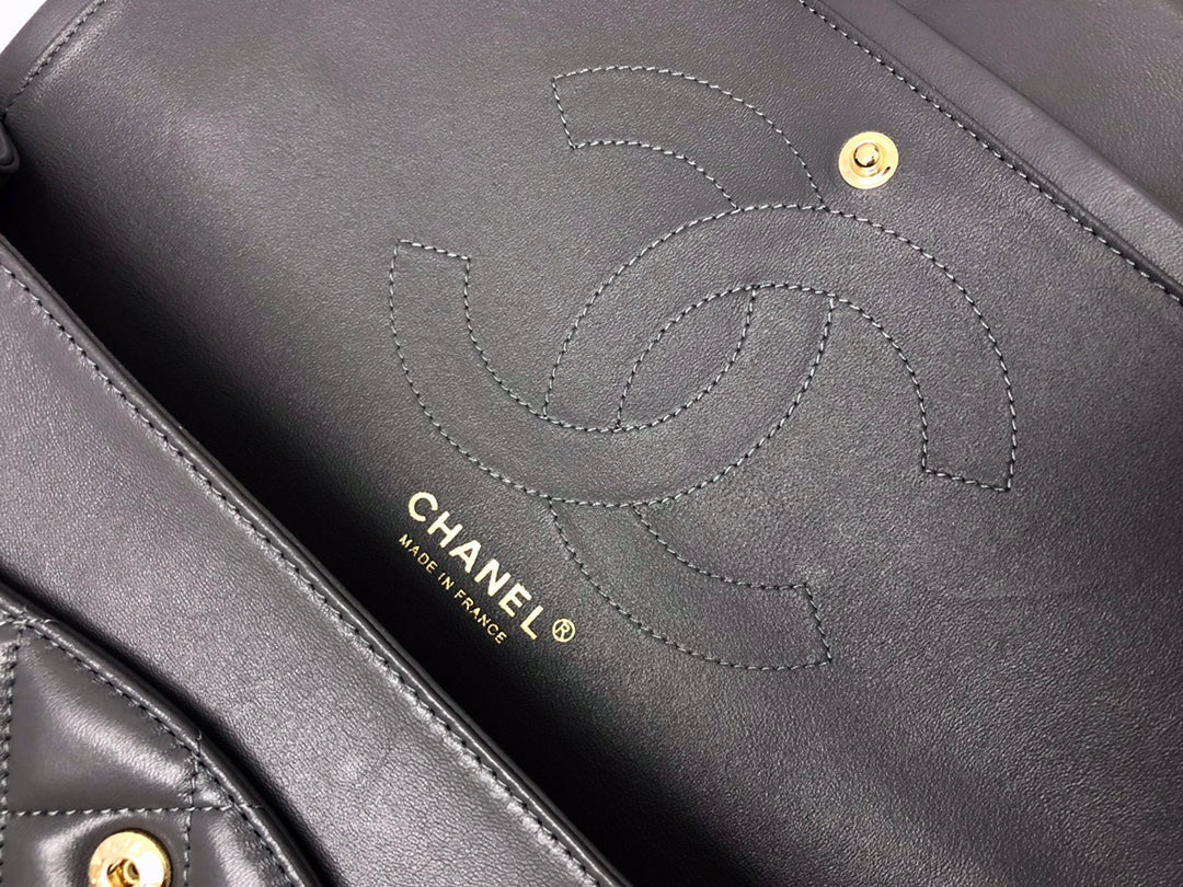 FLAP BAG JUMBO 30 DARK GREY LAMBSKIN GOLD HARDWARE