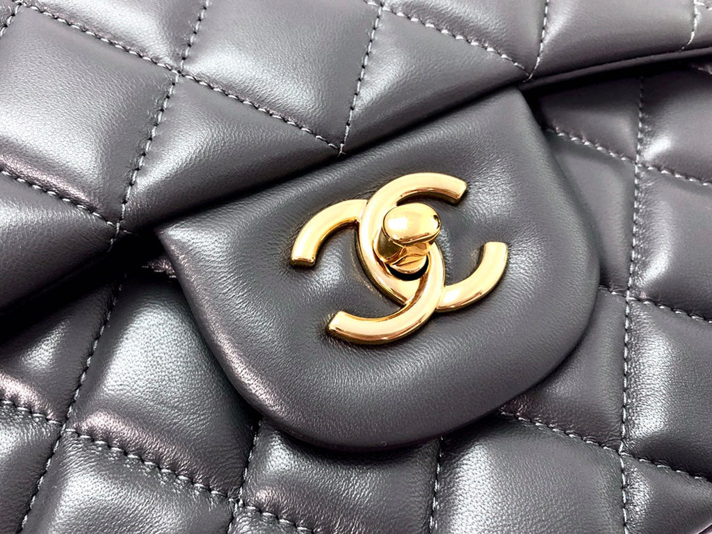 FLAP BAG JUMBO 30 DARK GREY LAMBSKIN GOLD HARDWARE