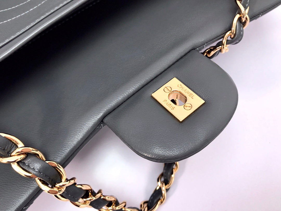 FLAP BAG JUMBO 30 DARK GREY LAMBSKIN GOLD HARDWARE