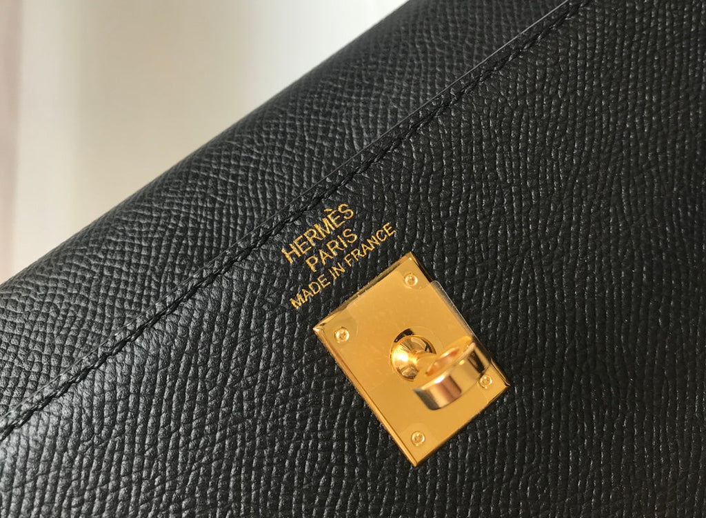 HM KELLY 32CM CUIR EPSOM NOIR QUINCAILLERIE DORÉ