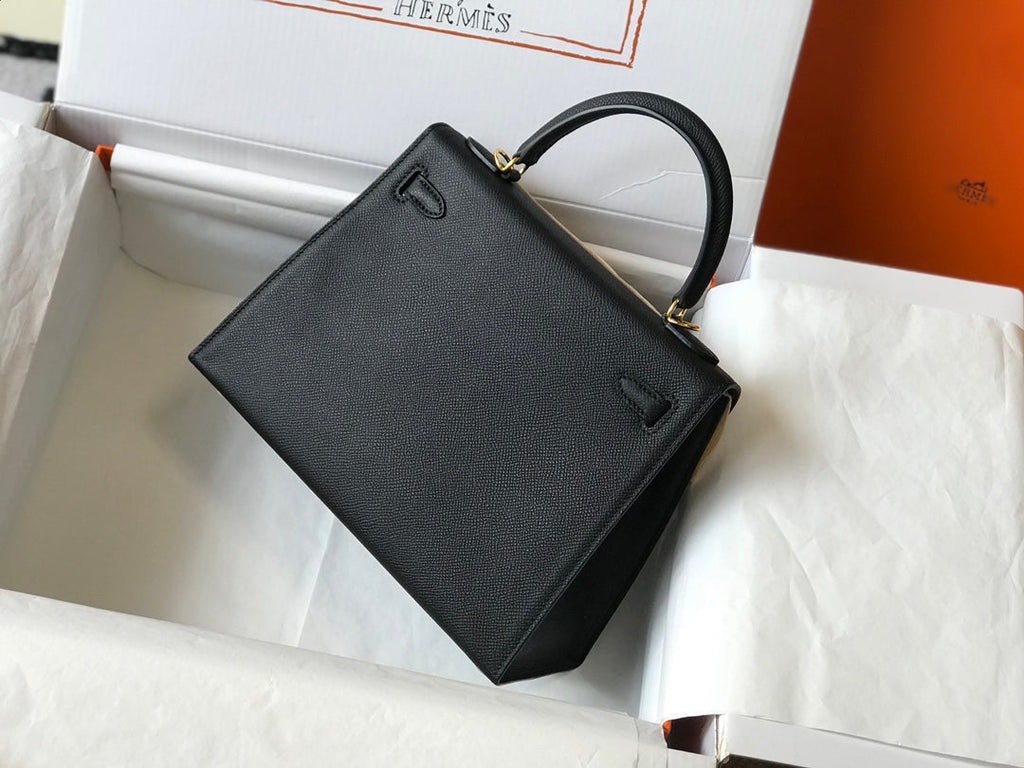 HM KELLY 32CM CUIR EPSOM NOIR QUINCAILLERIE DORÉ