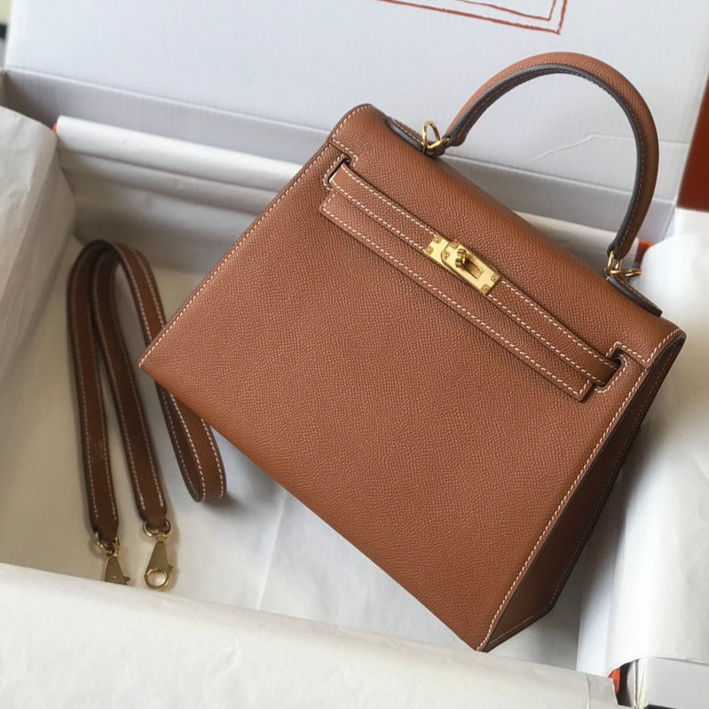HM KELLY 32CM CUIR EPSOM MARRON FONCÉ QUINCAILLERIE DORÉ