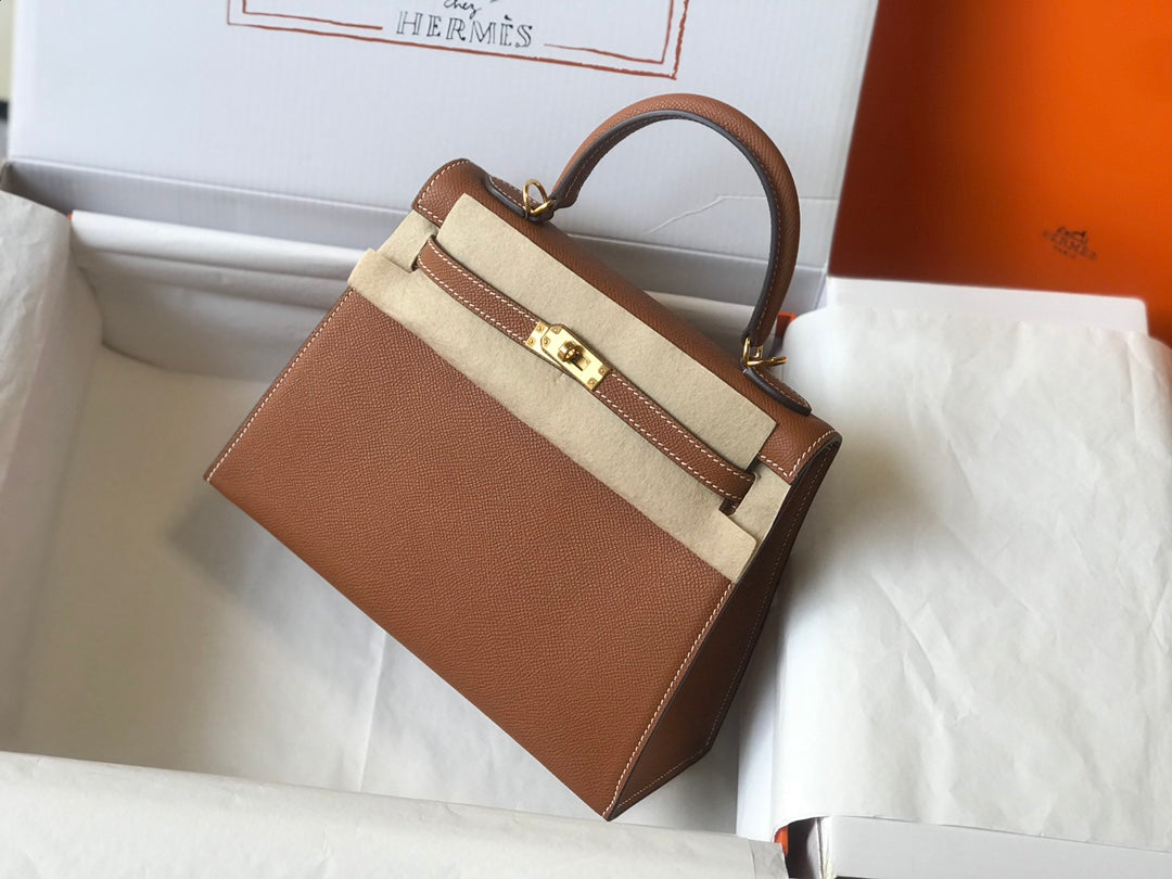 HM KELLY 32CM CUIR EPSOM MARRON FONCÉ QUINCAILLERIE DORÉ