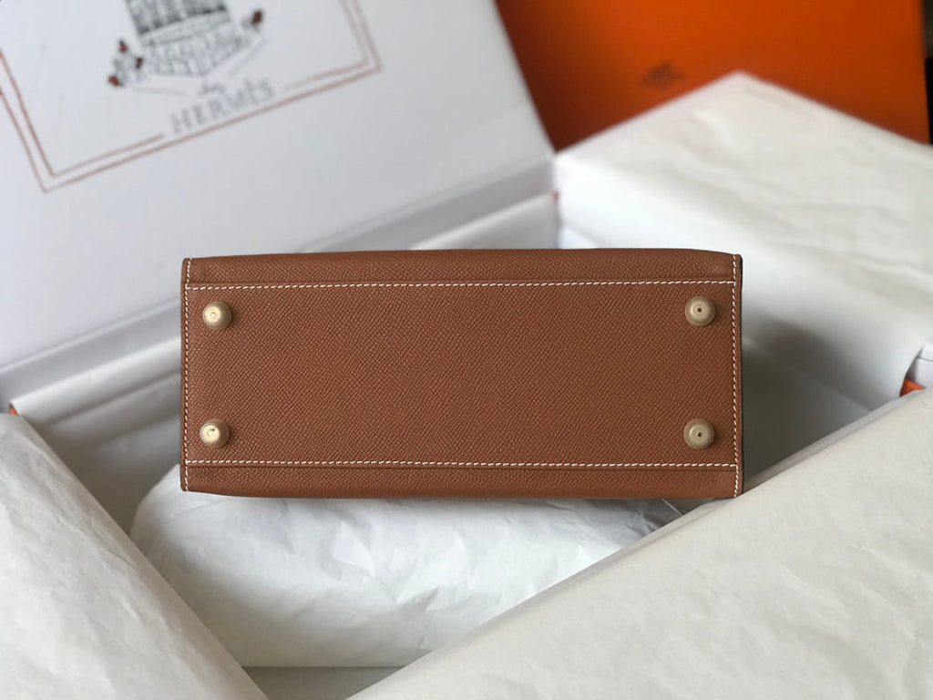 HM KELLY 32CM CUIR EPSOM MARRON FONCÉ QUINCAILLERIE DORÉ