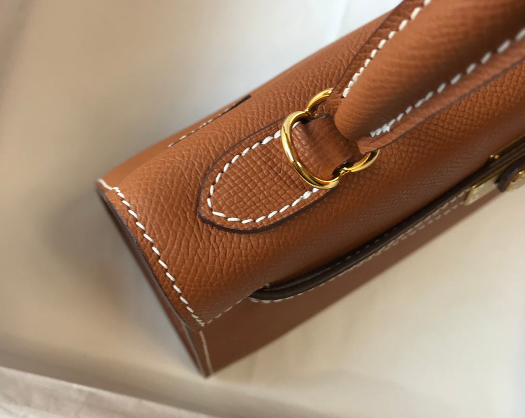HM KELLY 32CM CUIR EPSOM MARRON FONCÉ QUINCAILLERIE DORÉ