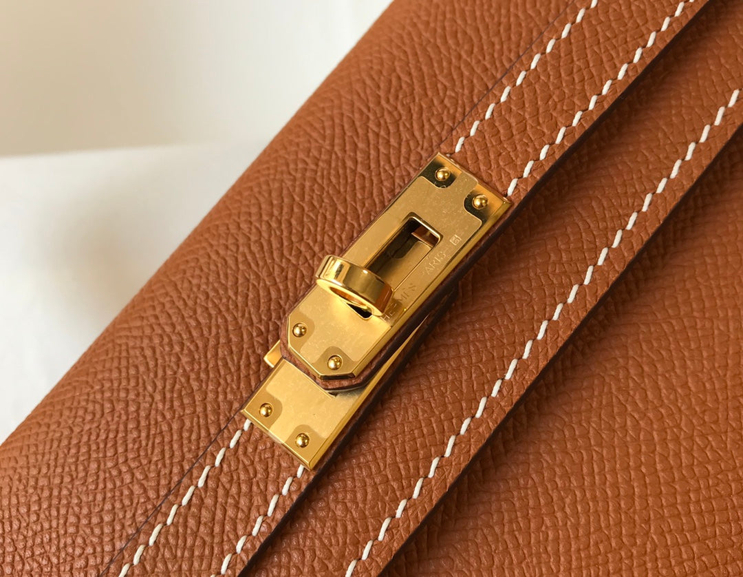HM KELLY 32CM CUIR EPSOM MARRON FONCÉ QUINCAILLERIE DORÉ