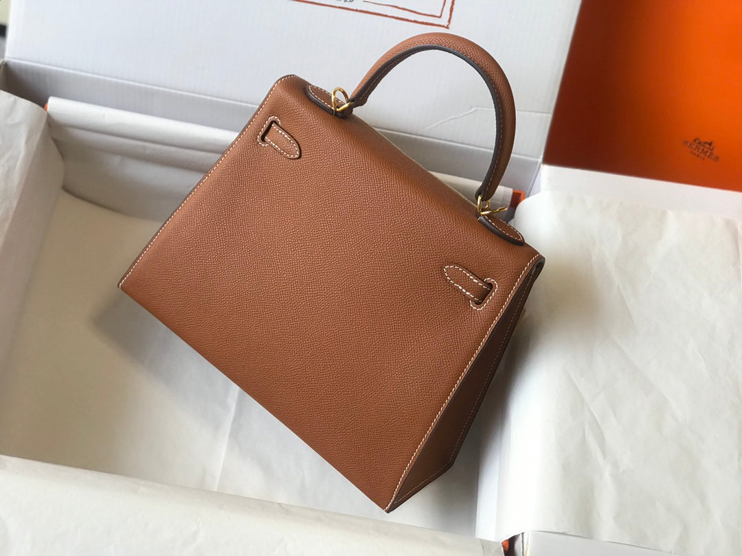 HM KELLY 32CM CUIR EPSOM MARRON FONCÉ QUINCAILLERIE DORÉ
