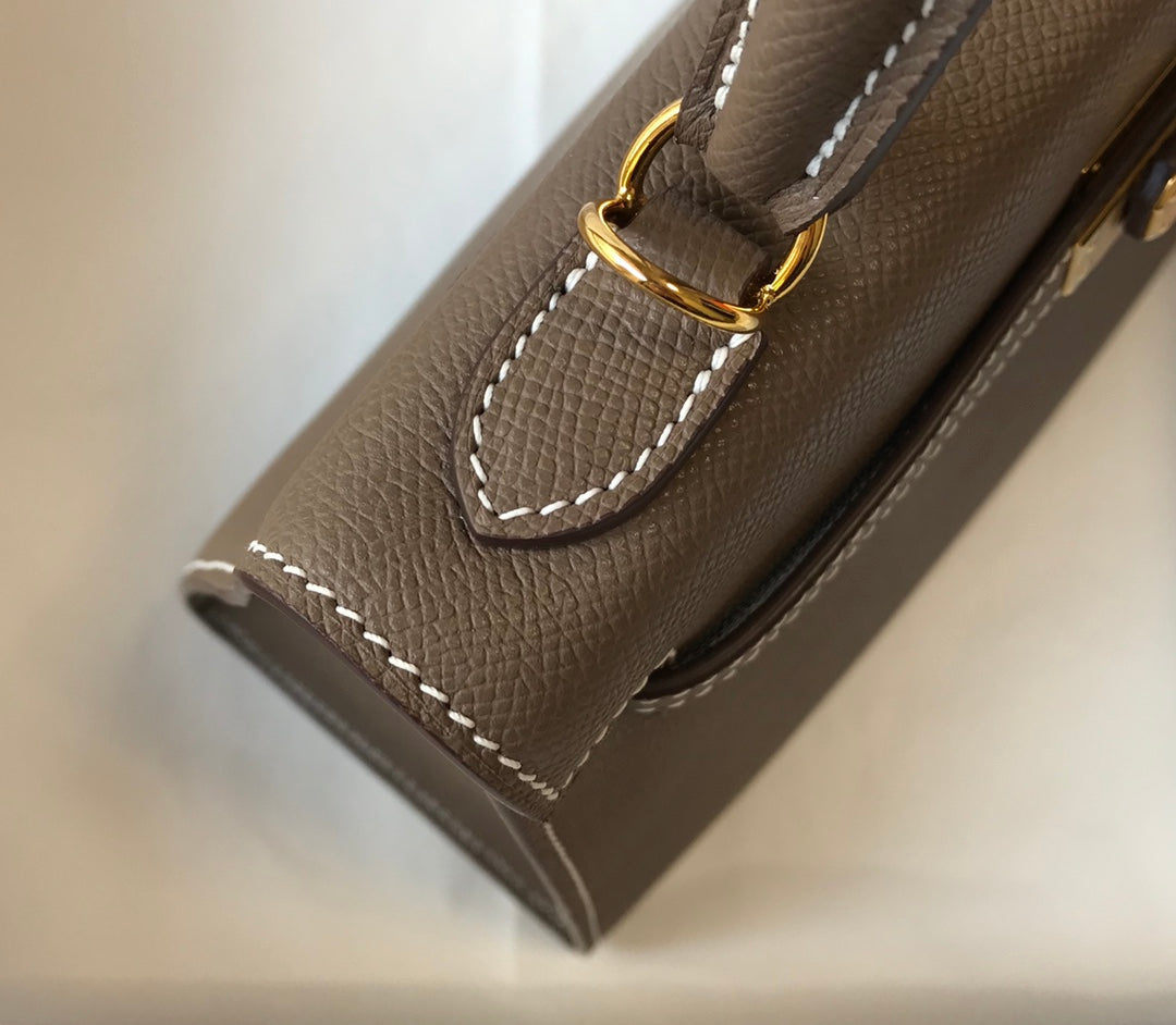 HM KELLY 32CM CUIR EPSOM ÉTAIN QUINCAILLERIE DORÉ