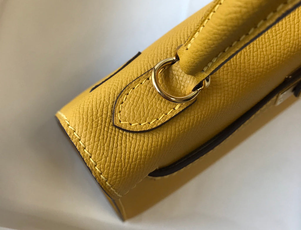 Sac HM Kelly 32 cm en cuir EPSOM jaune, matériel doré