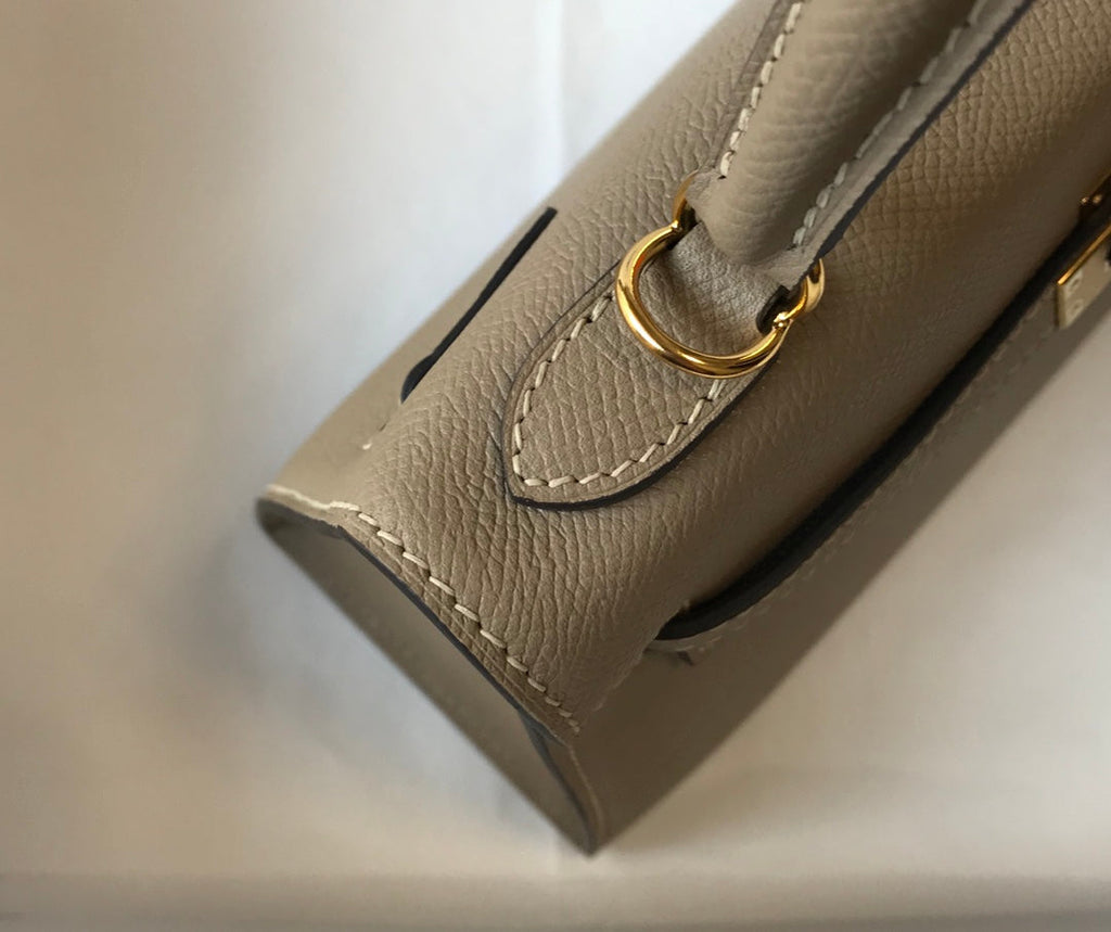 HM KELLY 32CM CUIR EPSOM TAUPE DÉSERT QUINCAILLERIE DORÉ