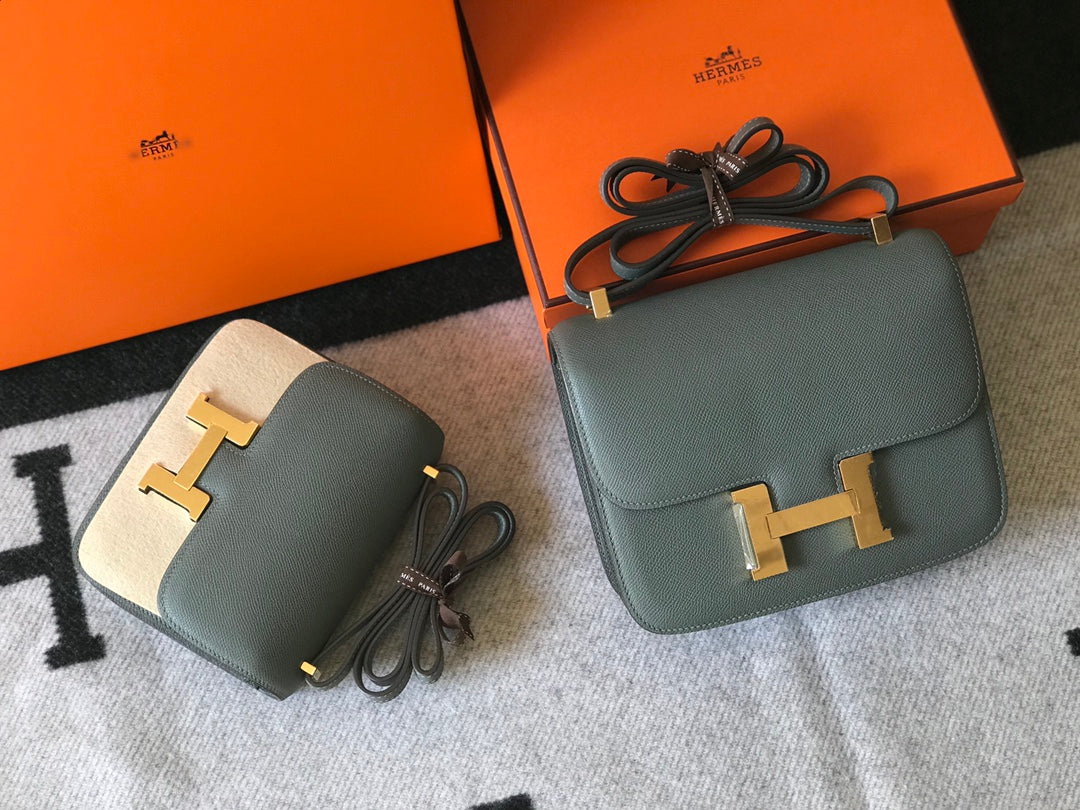 CONSTANCE 24 BLEU ORANGE CUIR EPSOM QUINCAILLERIE OR