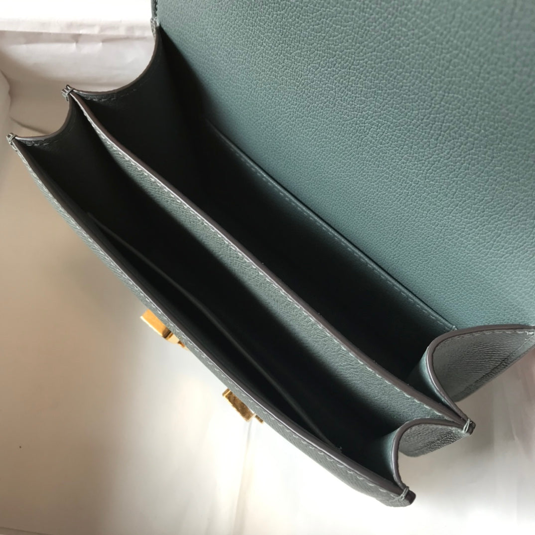 CONSTANCE 24 BLEU ORANGE CUIR EPSOM QUINCAILLERIE OR