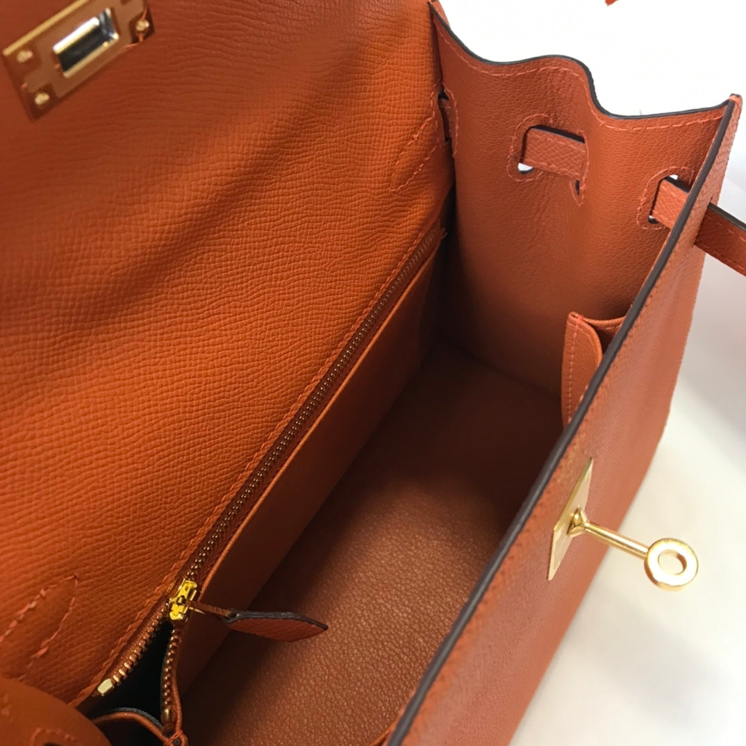 HM ケリー 32cm オレンジ エプソムレザー ゴールド金具