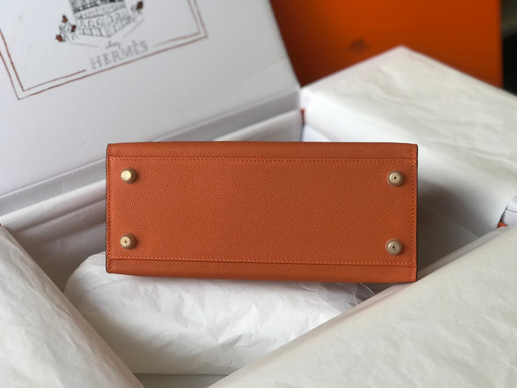 Sac HM Kelly 32 cm en cuir EPSOM orange et matériel doré