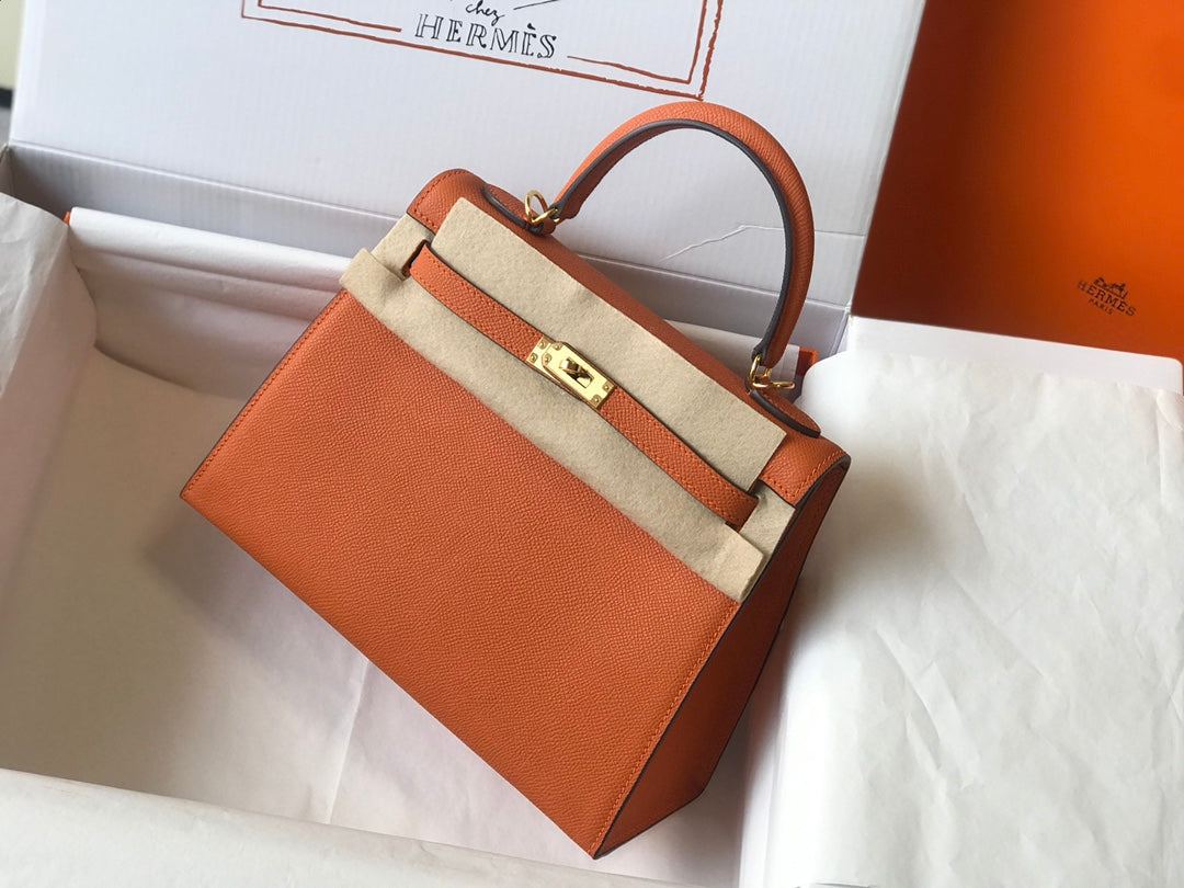 HM ケリー 32cm オレンジ エプソムレザー ゴールド金具