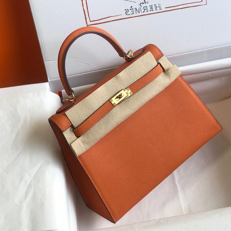 SAC HM KELLY 32 CM EN TOGO ORANGE QUINCAILLERIE DORÉE