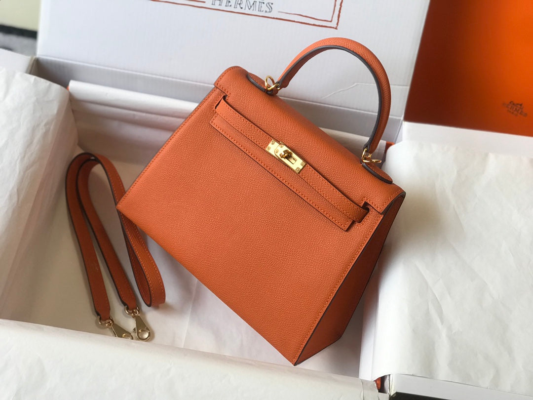 SAC HM KELLY 32 CM EN TOGO ORANGE QUINCAILLERIE DORÉE