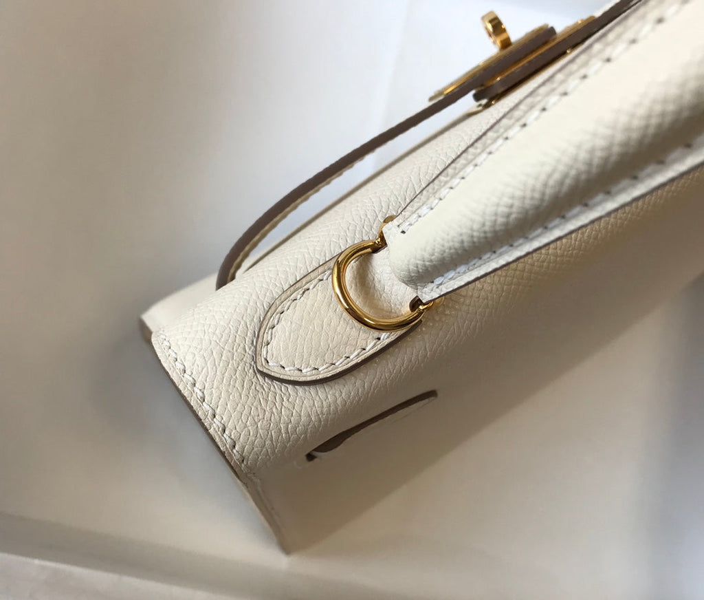 HM KELLY 32CM CUIR EPSOM BLANC QUINCAILLERIE DORÉ