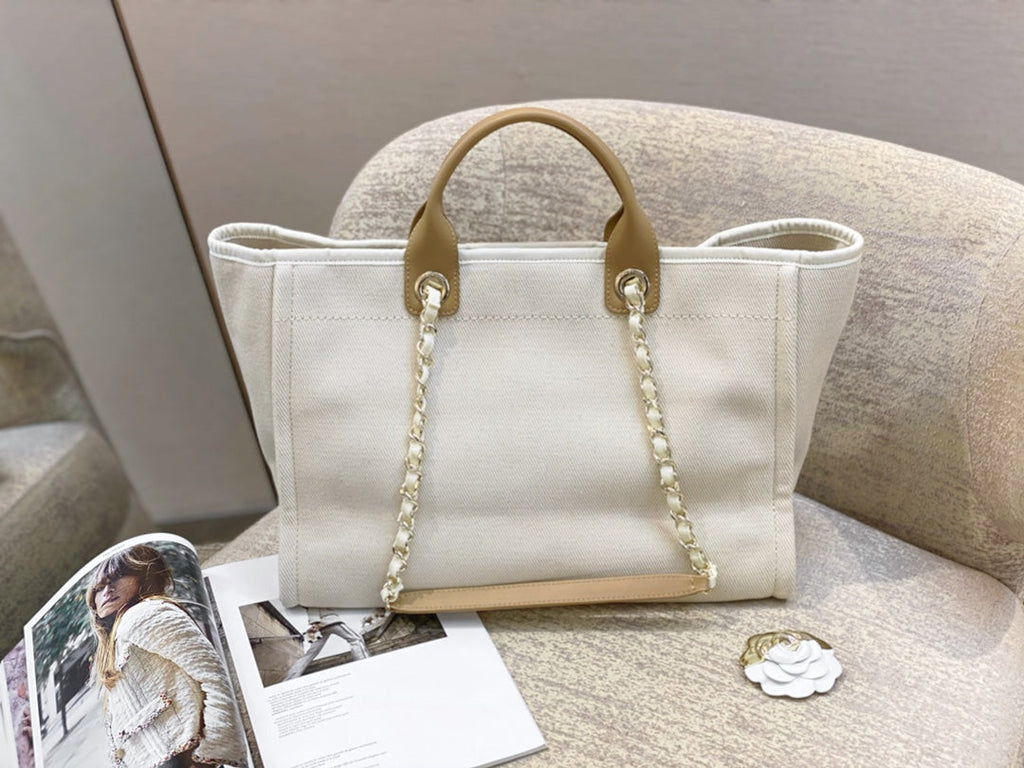 SAC CABAS CC DEAUVILLE EN TOILE BLANCHE LOGO MOP