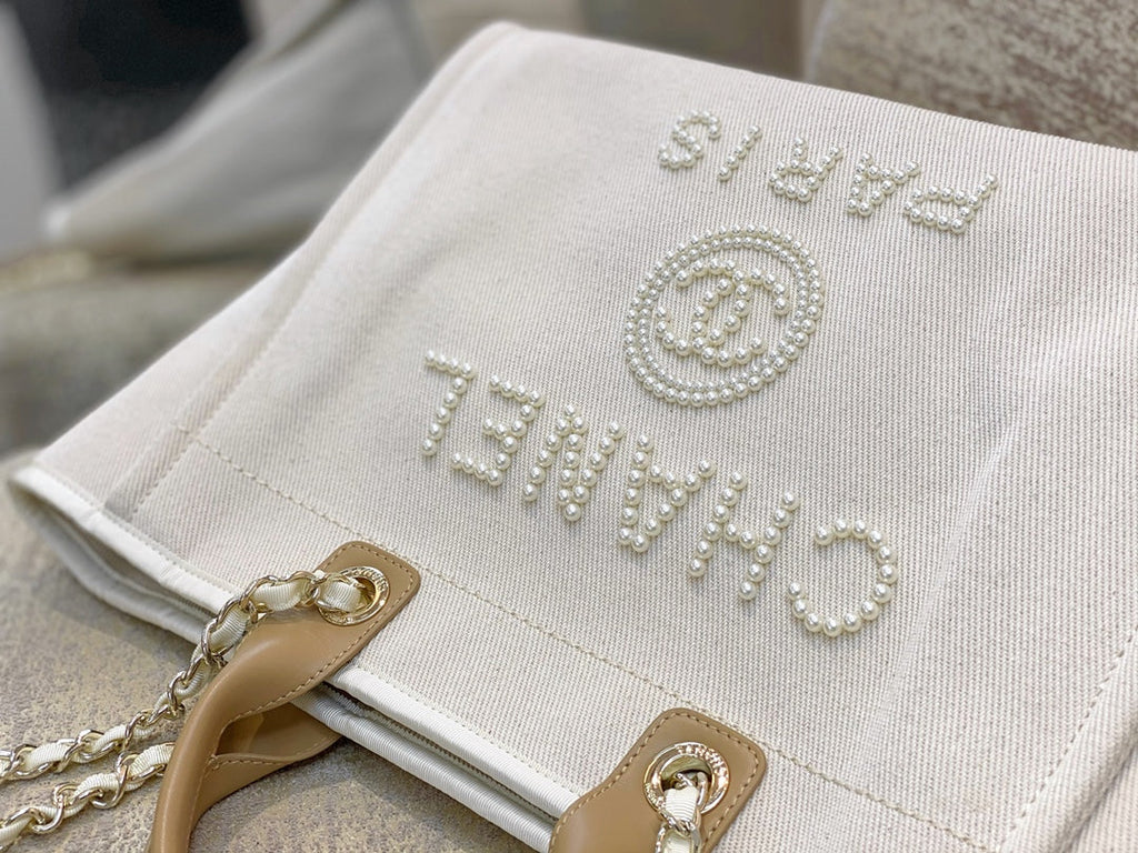 SAC CABAS CC DEAUVILLE EN TOILE BLANCHE LOGO MOP