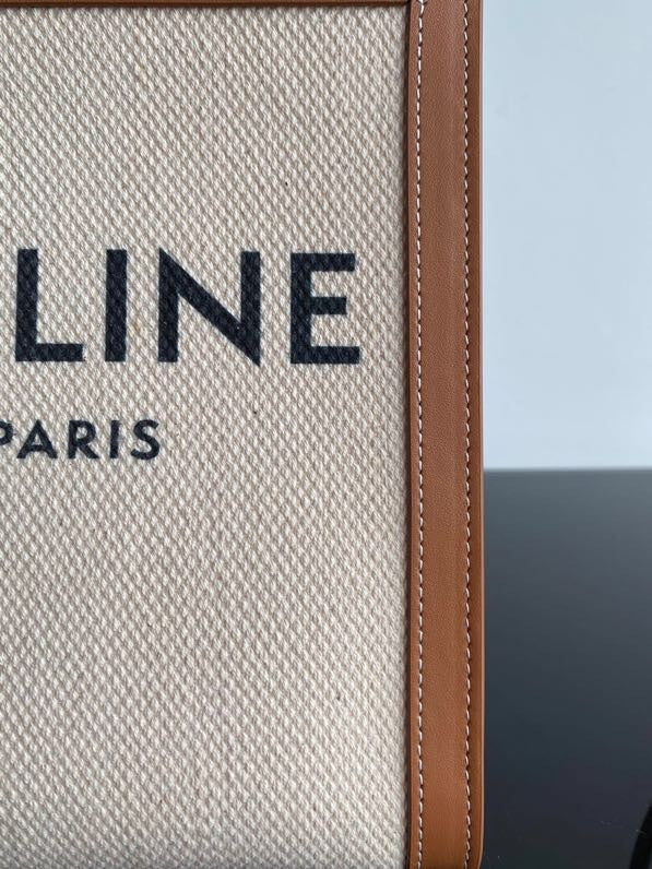MINI CABAS VERTICAL 17CM TOILE BLANCHE CUIR DE VEAU TAN