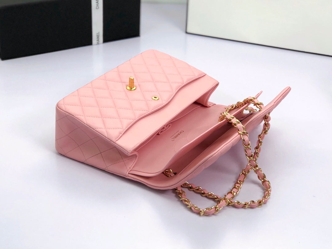 FLAP BAG JUMBO 30 PASTEL PINK LAMBSKIN GOLD HARDWARE