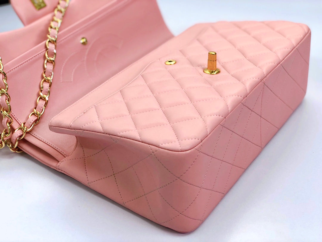FLAP BAG JUMBO 30 PASTEL PINK LAMBSKIN GOLD HARDWARE