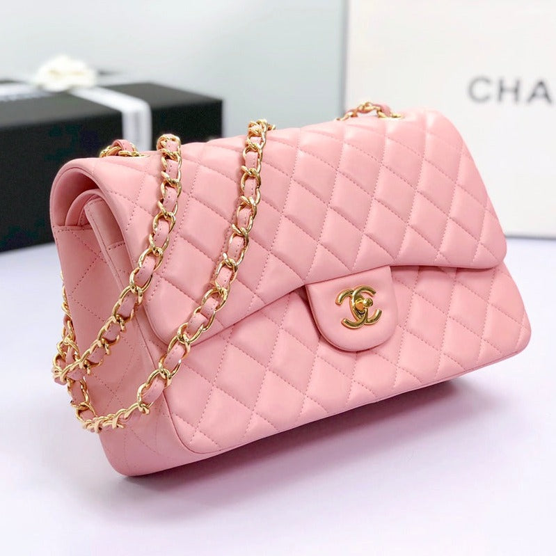 FLAP BAG JUMBO 30 PASTEL PINK LAMBSKIN GOLD HARDWARE