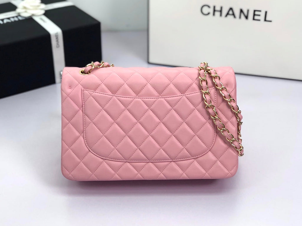 SAC À RABAT JUMBO 30 EN CUIR D'AGNEAU ROSE PASTEL QUINCAILLERIE DORÉ
